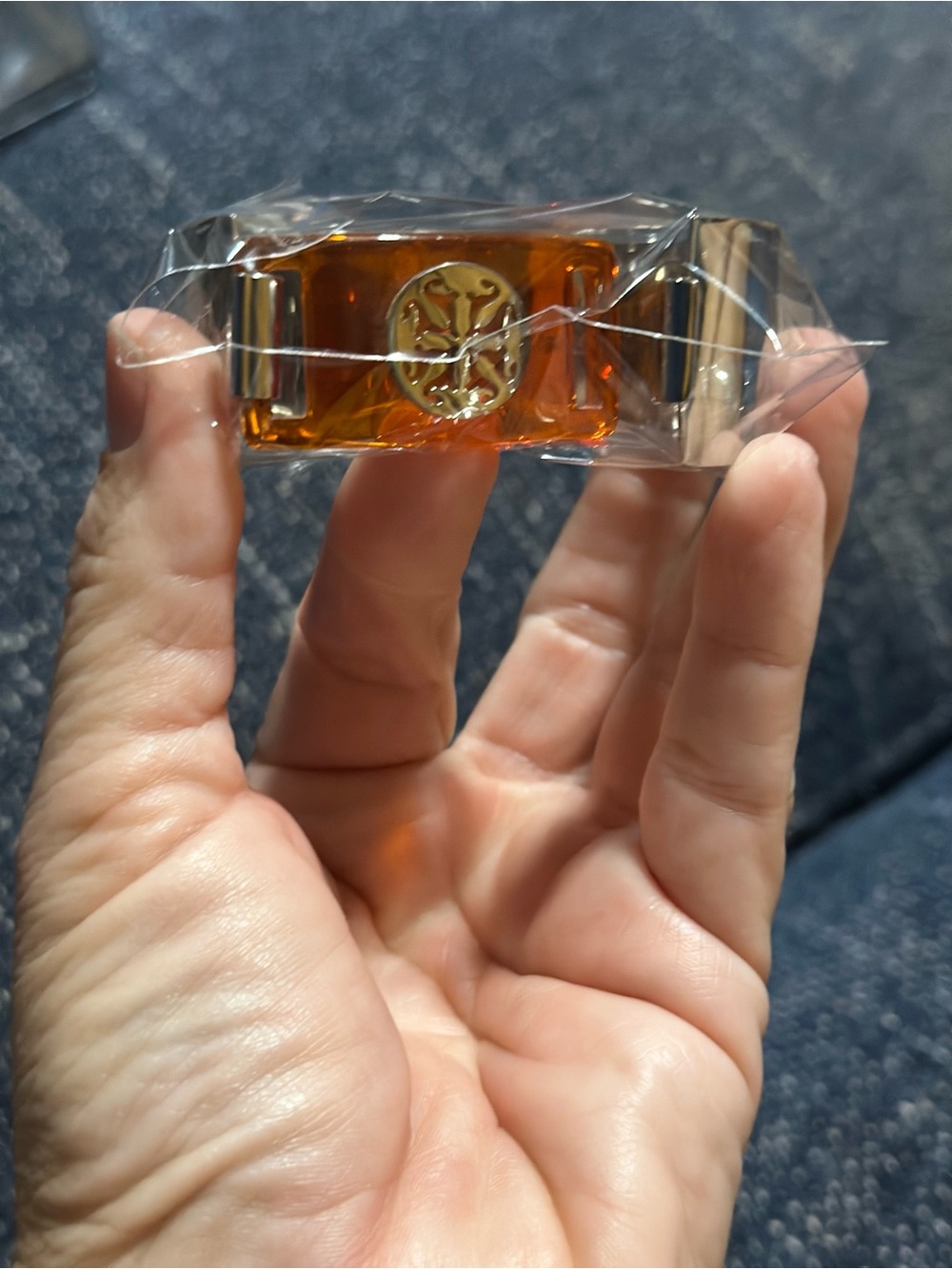 Rustic Cuff Orange Resin Bangle Bracelet with Silver Logo